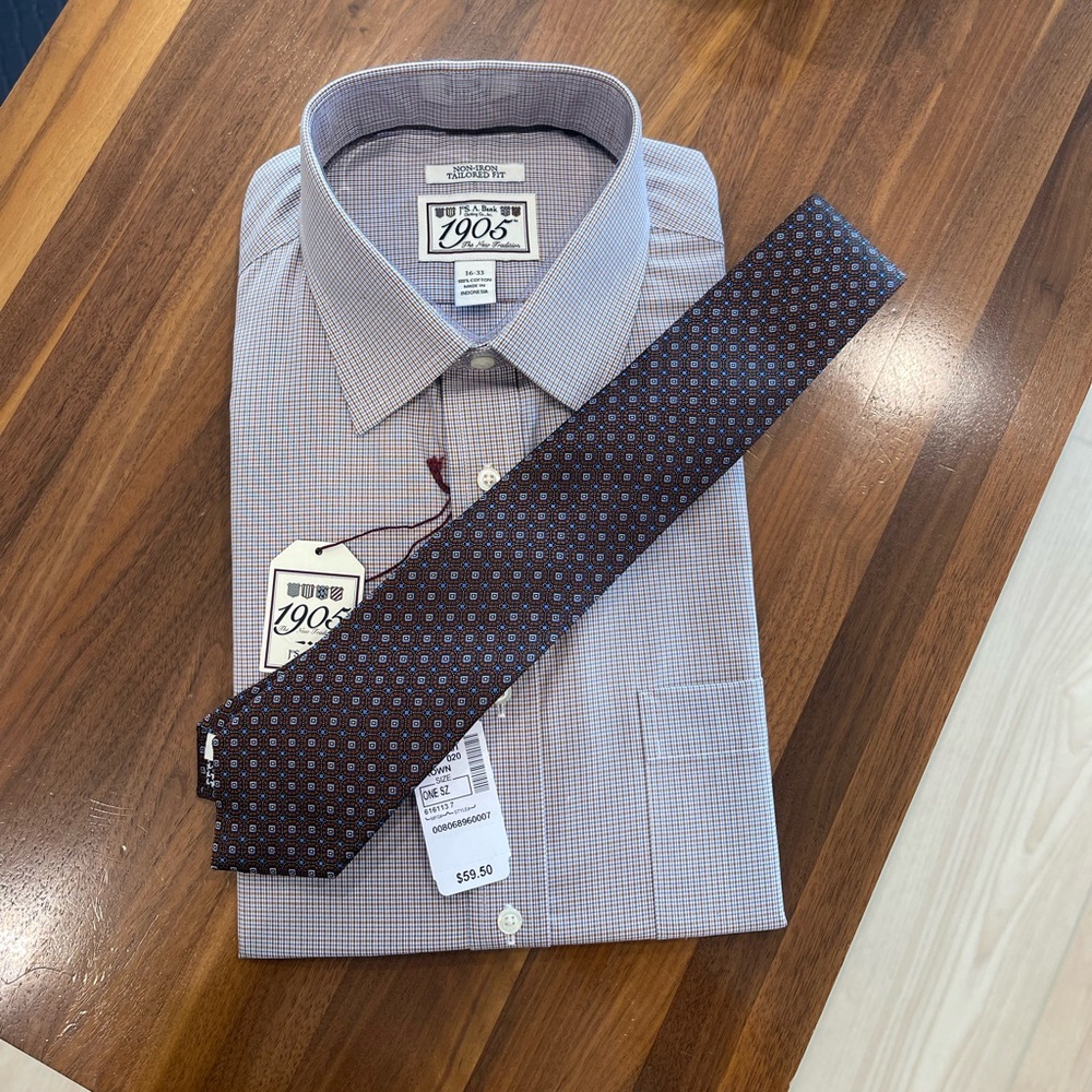 NWT: JoS. A. Bank dress shirt & tie.